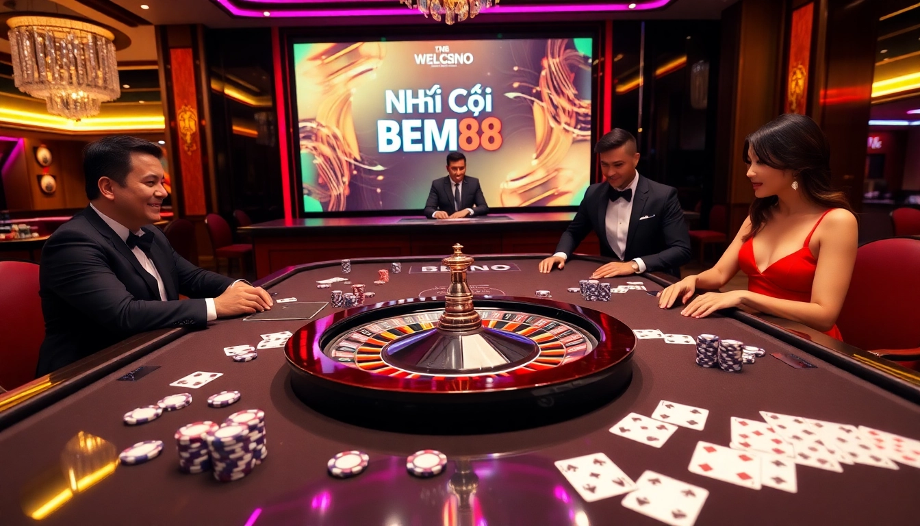 Experience vibrant online gambling at NHÀ CÁI BEM88 with a dynamic roulette table scene.